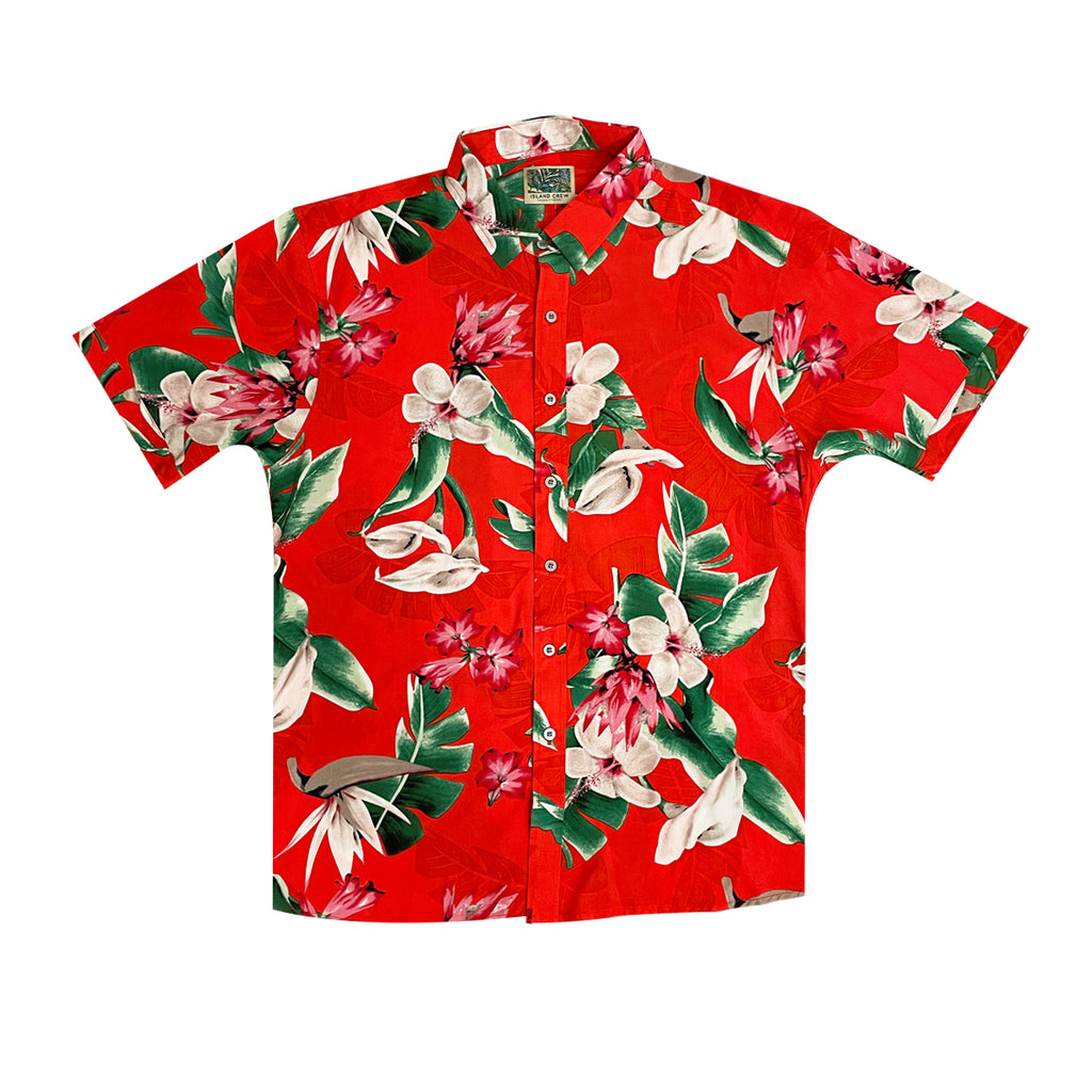 STRETCH SHORT SLEEVE ALOHA SHIRT: Calla Lilly