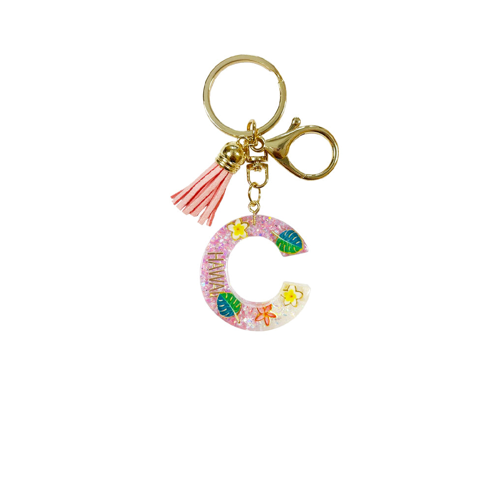 Keychain: Hawaii Plants Initial w/ Tassel