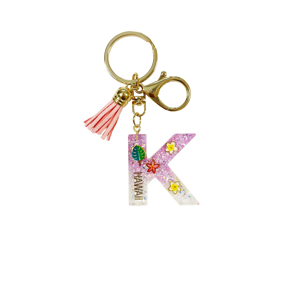 Keychain: Hawaii Plants Initial w/ Tassel