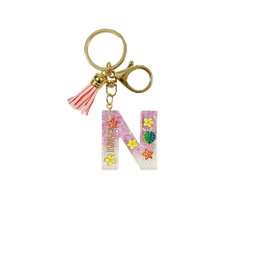 Keychain: Hawaii Plants Initial w/ Tassel