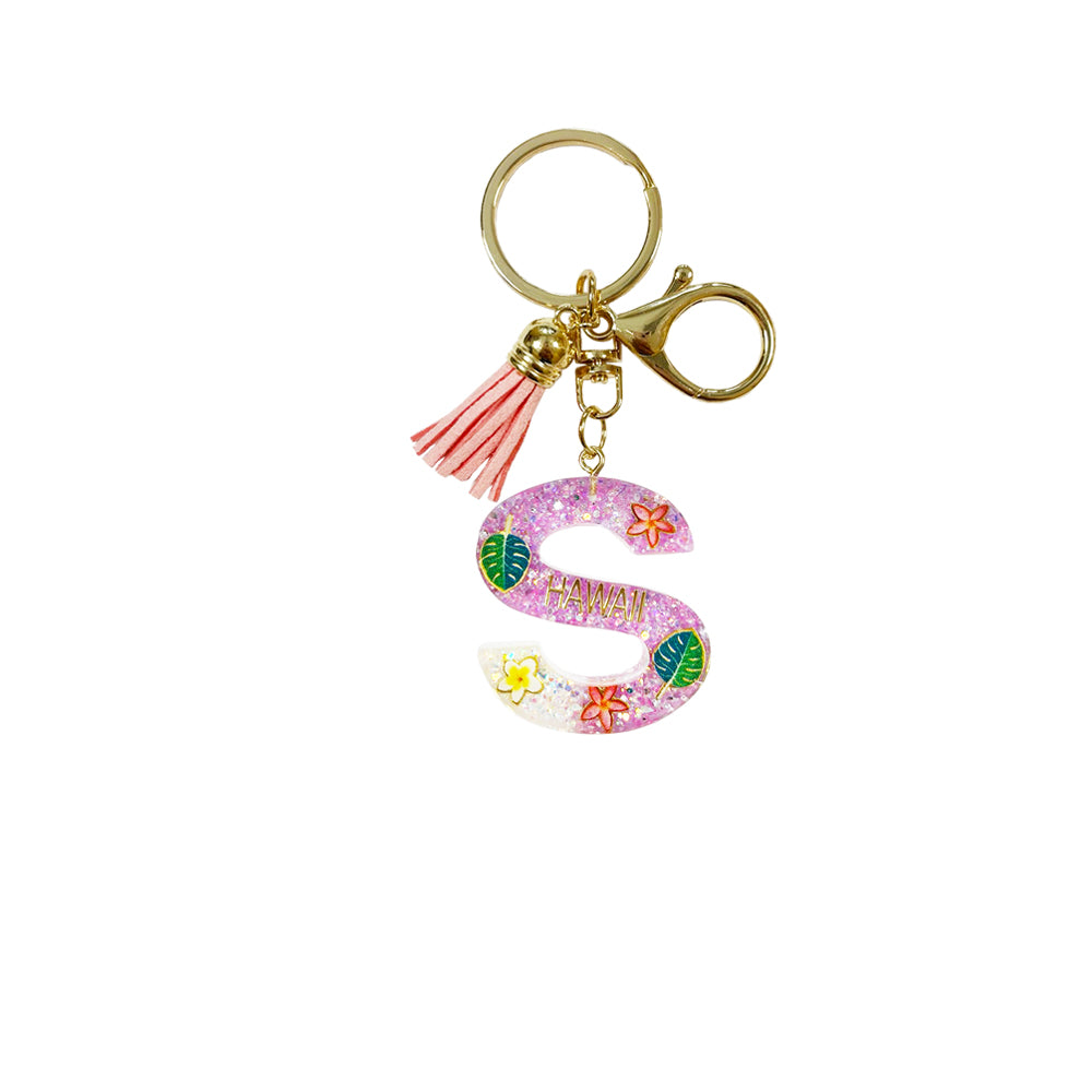 Keychain: Hawaii Plants Initial w/ Tassel