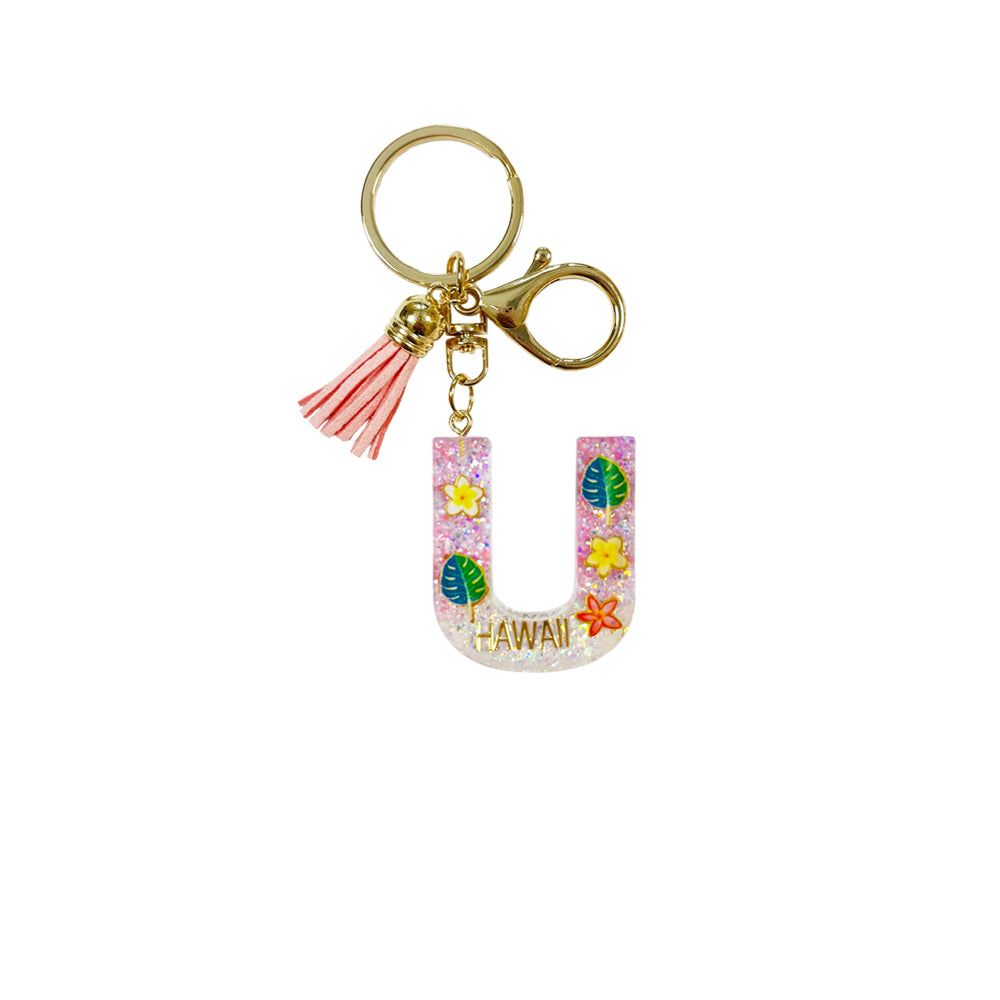 Keychain: Hawaii Plants Initial w/ Tassel