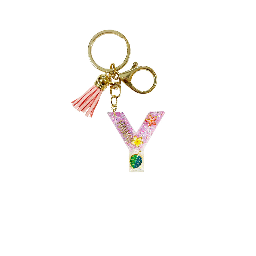 Keychain: Hawaii Plants Initial w/ Tassel