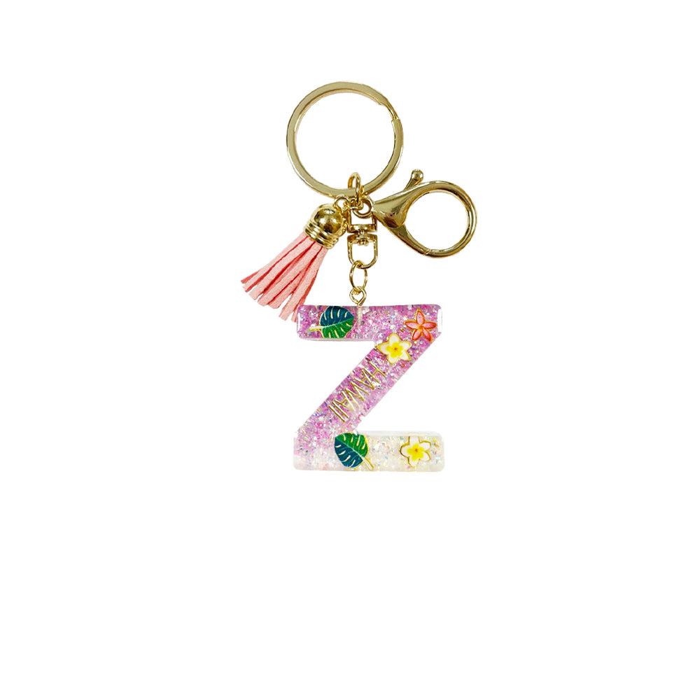 Keychain: Hawaii Plants Initial w/ Tassel