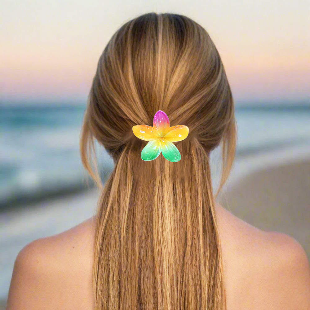 PLASTIC HAIR CLIP: Plumeria (Multi-Colored)