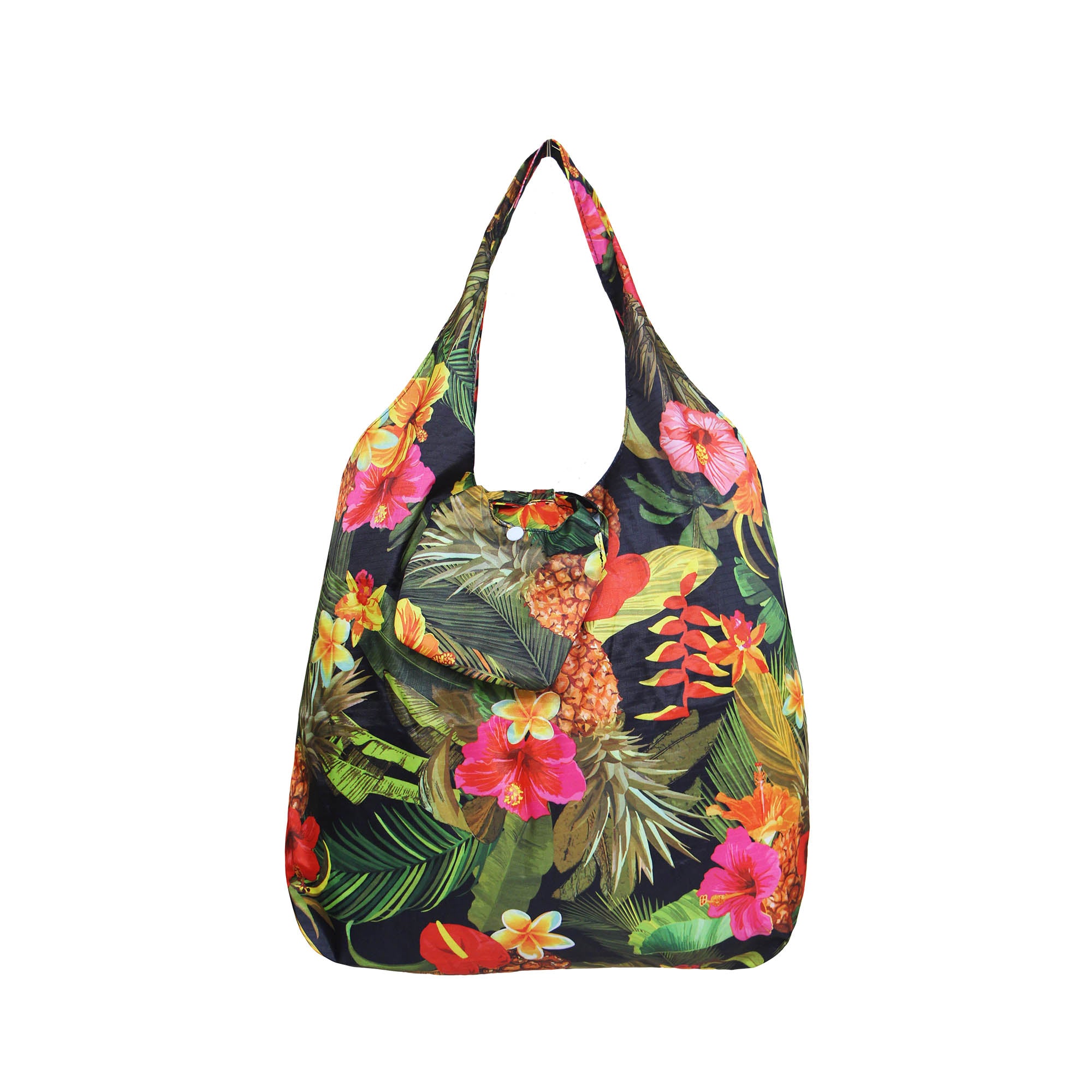 Foldable Reusable Shopping bag TROPICAL GARDEN - AQUA / BLACK – Aloha ...